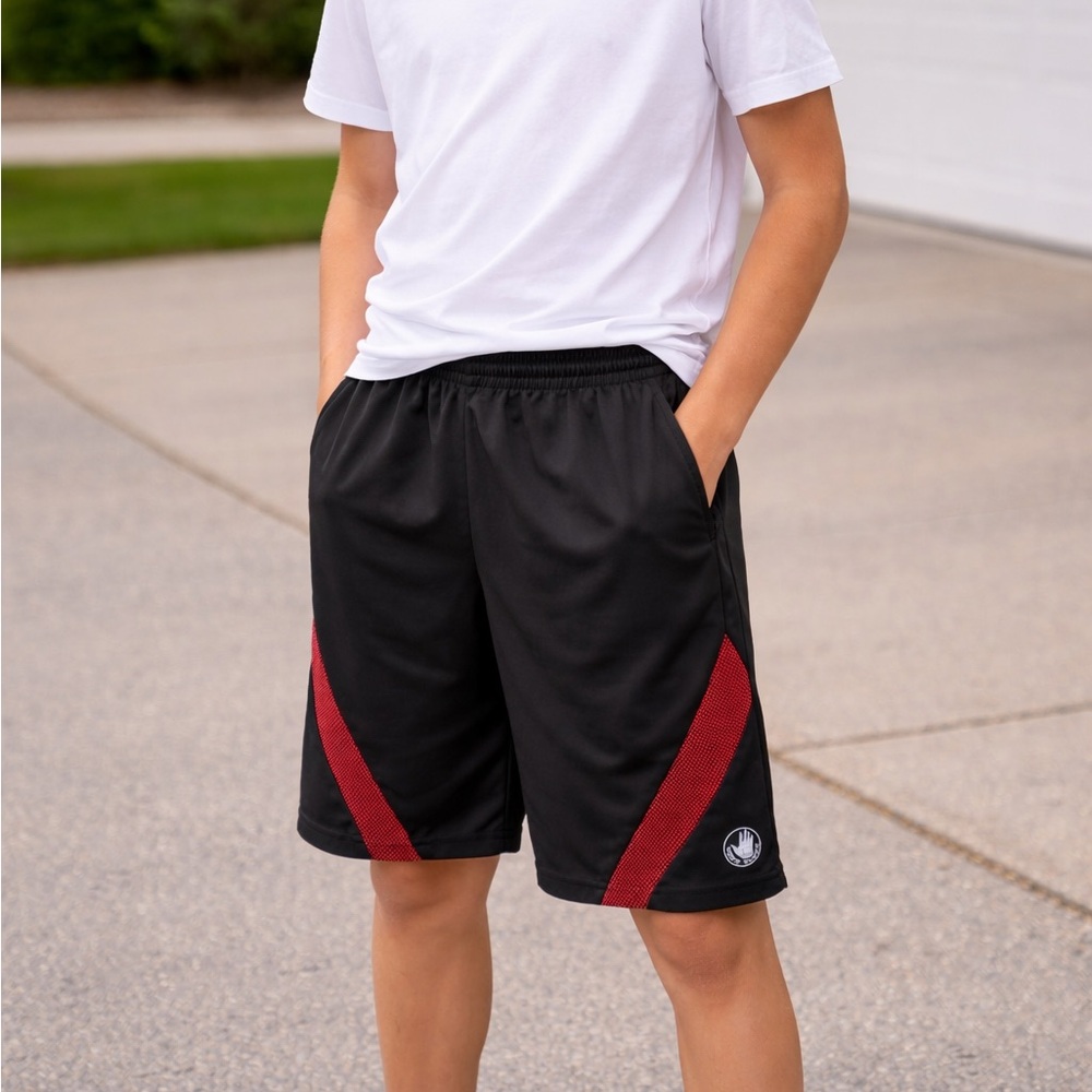 Boys Body Glove Athletic Shorts Black Red Size L (14/16)